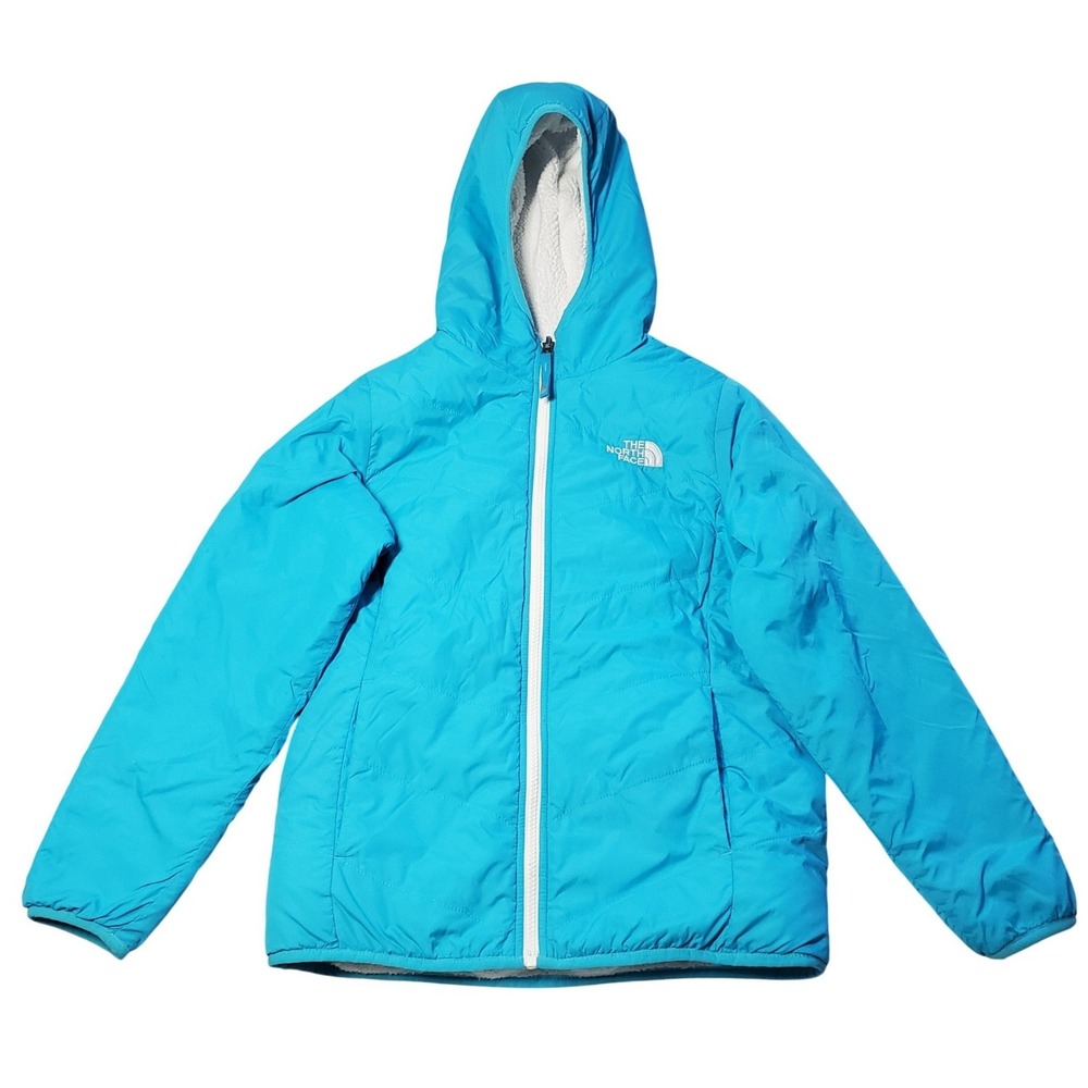 The North Face Girls Reversible Fleece Hooded Jacket Girls Large 14/16 Turquoise